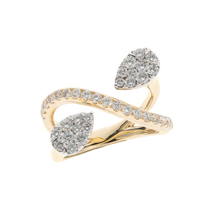 14K White and Yellow Gold Diamond Leaf Wrap Ring