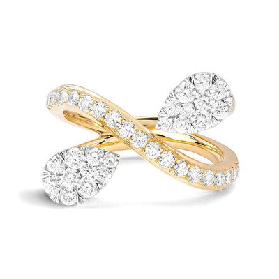 14K White and Yellow Gold Diamond Leaf Wrap Ring