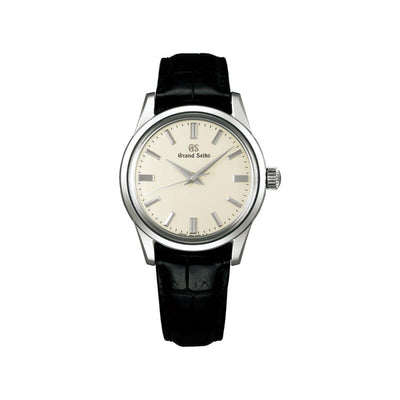 Elegance White Dial 37.3mm Watch with Black Alligator Motif Leather Strap