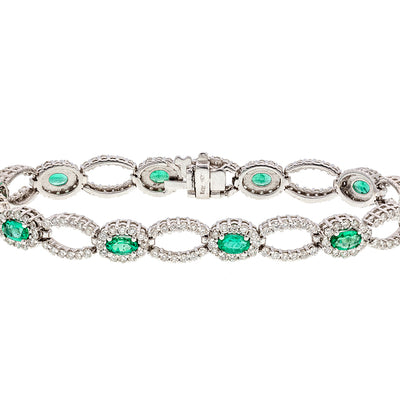 14K White Gold Emerald and Diamond Tennis Bracelet