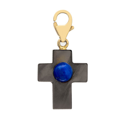 Black Mother of Pearl Cross Blue Cabochon Pendant