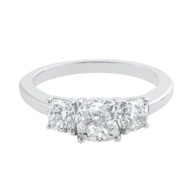 Cushion-Cut Triple Diamond Engagement Ring in Platinum, 1.09cttw