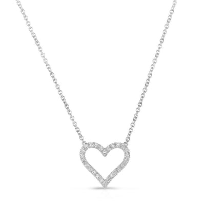 14K White Gold Diamond Open Heart Necklace