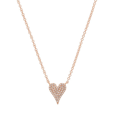 Flat Pavé Diamond Station Heart Pendant Necklace in 14k Rose Gold