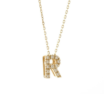 14K Yellow Gold Diamond Initial 'R' Necklace