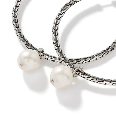 Cultured Pearl Hoop Earrings in Sterling Silver