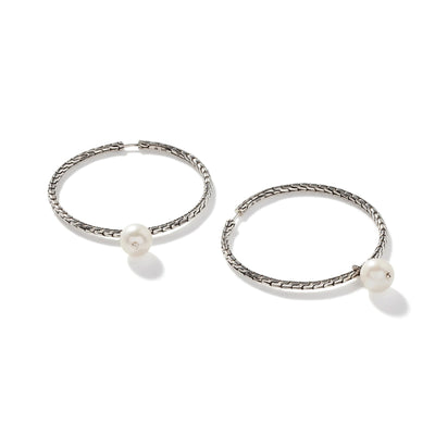 Cultured Pearl Hoop Earrings in Sterling Silver