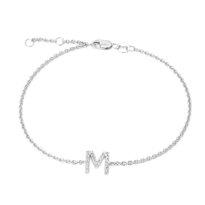 Diamond "M" Initial Bracelet in Sterling Silver