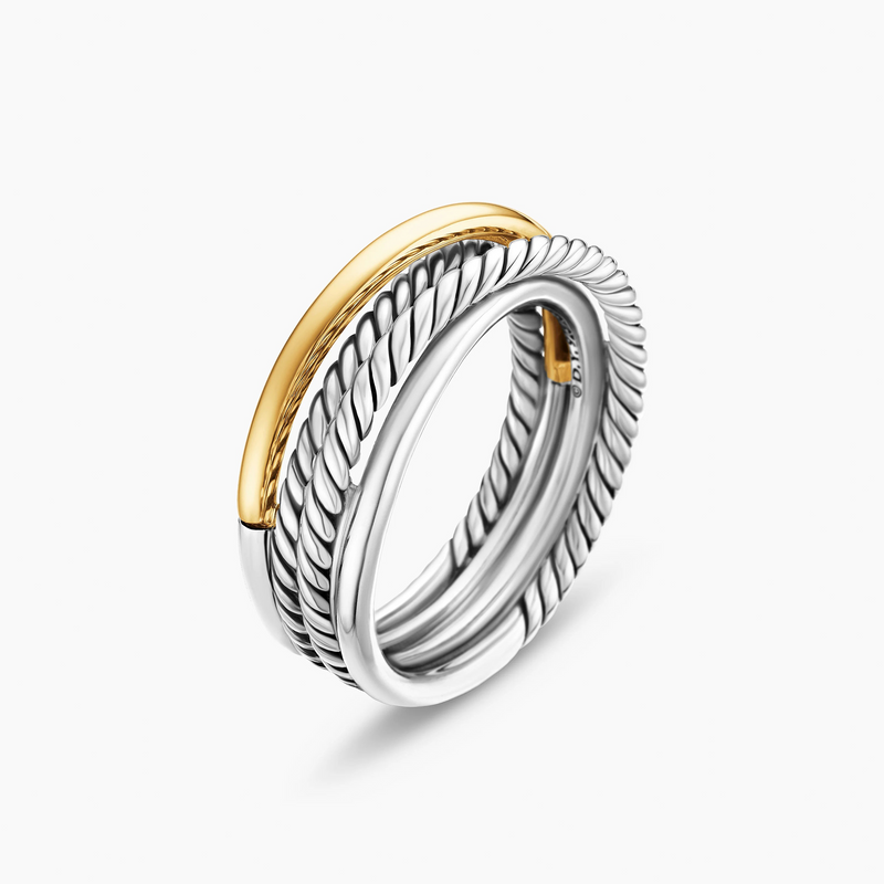 Crossover Band Ring in Sterling Silver with 18K Yellow Gold