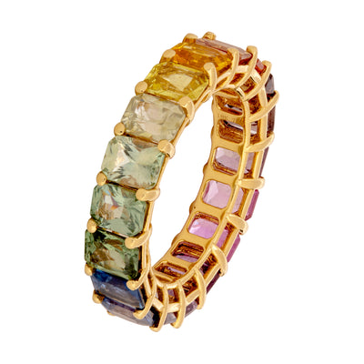 18 Rainbow Sapphires Ring in 18K Yellow Gold