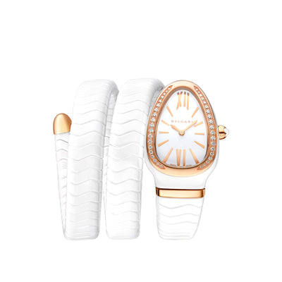 Serpenti Spiga 35mm Rose Gold, Ceramic and Diamond Ladies Watch