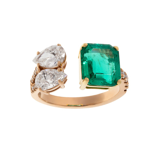 14K Rose Gold Diamond and Emerald Ring