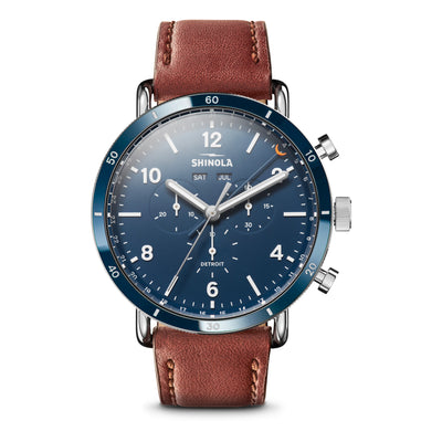 45MM Canfield Sport Chrono with Cognac Leather Strap and Midnight Blue Dial