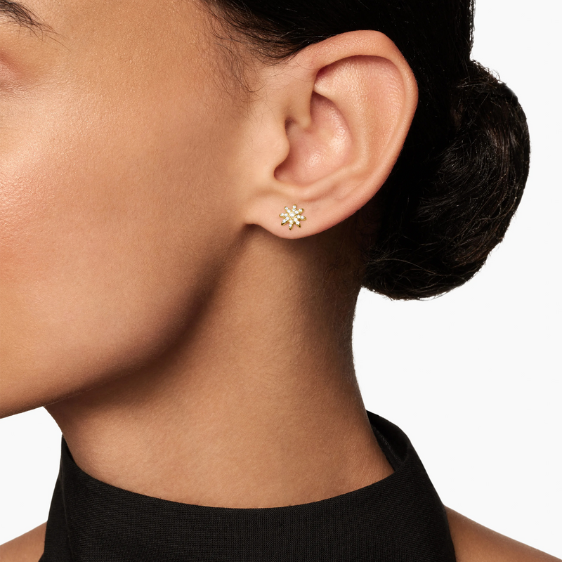 Petite Starburst Stud Earrings In 18K Yellow Gold With Full Pavé Diamo