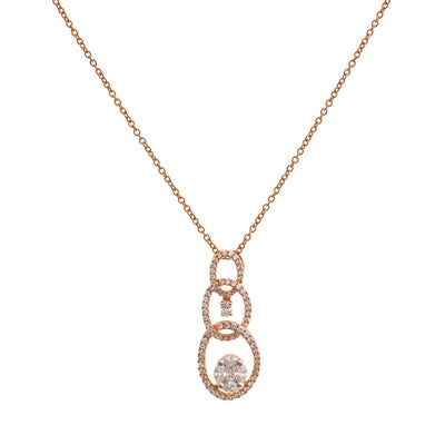 Diamond Triple Oval Ring Necklace in 14K Rose Gold, 0.62cttw