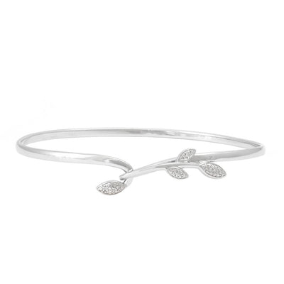 Sterling Silver Diamond Leaf Bangle Bracelet