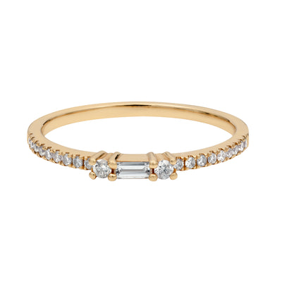 Baguette and Half Eternity Diamond Stacking Ring in 14K Yellow Gold