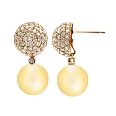 18K ROSE GOLD PEARL EARRINGS WITH DIAMONDS