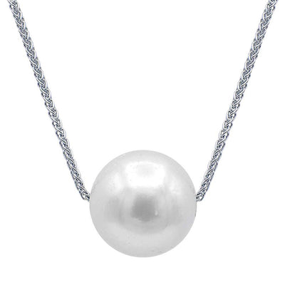 Cultured Pearl Slide Necklace in 18K White Gold, 11-12MM