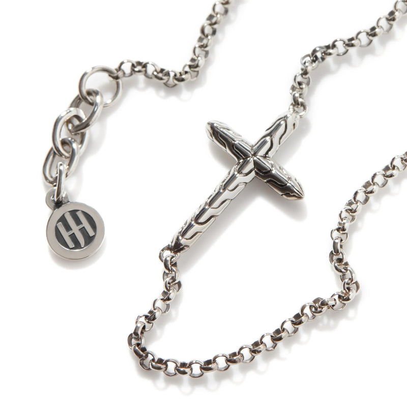Sterling Silver Carved Chain Cross Bracelet