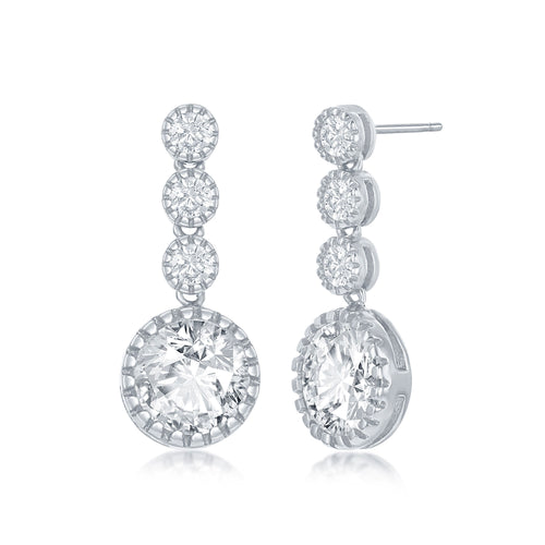 Cubic Zirconia Disc Drop Earrings in Sterling Silver