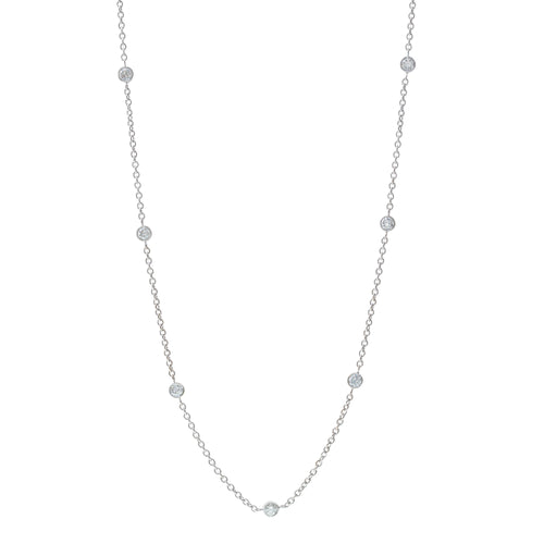 14K White Gold Bezel Diamond Station Necklace