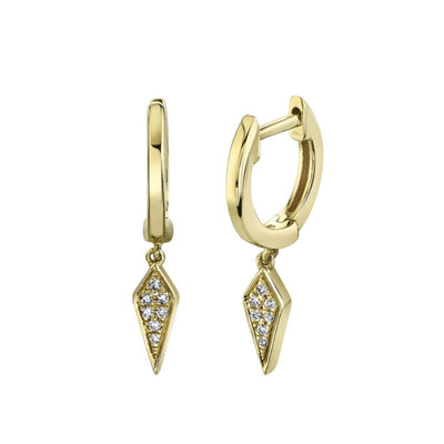 Pavé Diamond-Shaped Dangle Drop Earrings in 14K Yellow Gold
