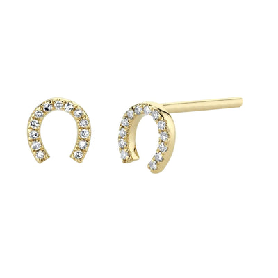 14k Gold Diamond Horseshoe Stud Earrings