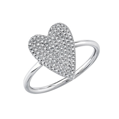 14K White Gold Pave Diamond Heart Ring