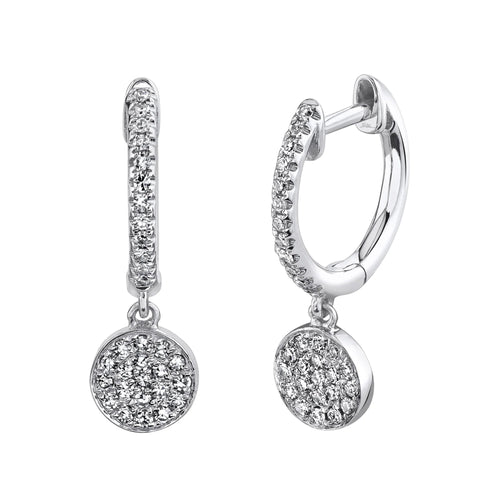 14K White Gold Drop Earrings with Disc Pendant