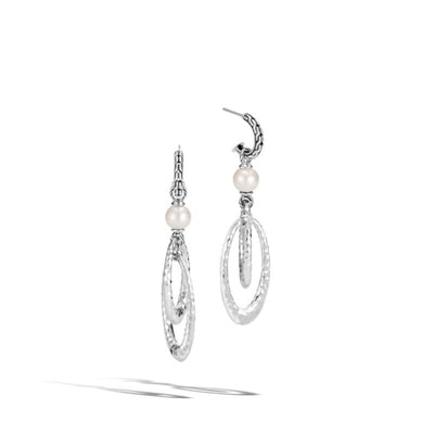 John Hardy Sterling Silver Palu Drop Earrings with 8-8.5mm Freshwater Pearls