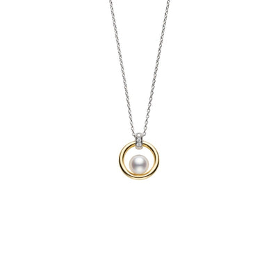 Akoya Cultured Pearl Circle Pendant in 18K Two-Tone Gold, 6MM