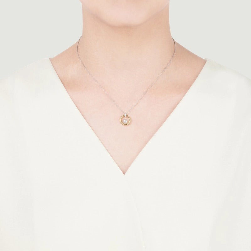 Akoya Cultured Pearl Circle Pendant in 18K Two-Tone Gold, 6MM