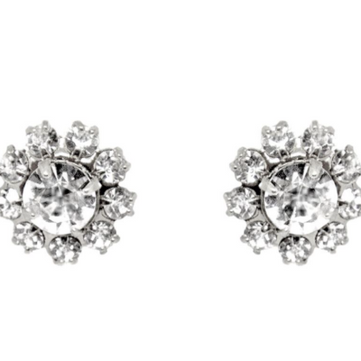 Crystal Flower Stud Earrings in Sterling Silver