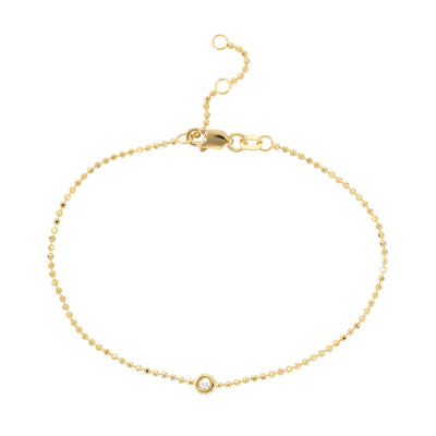 Ball Link Bracelet with Bezel Set Diamond Accent in 14K Yellow Gold