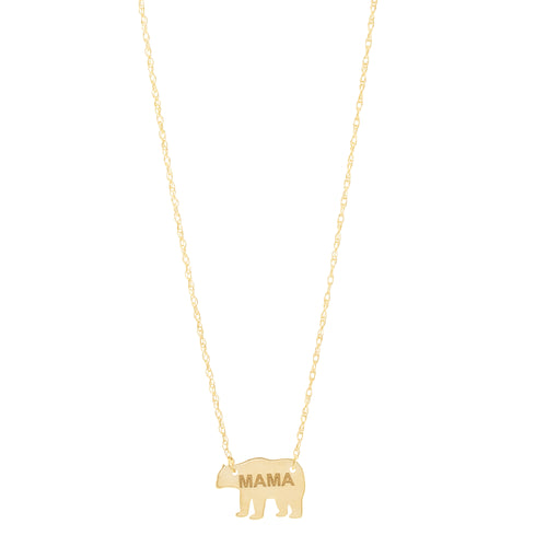 Mama Bear Pendant Necklace in 14K Yellow Gold, 18"