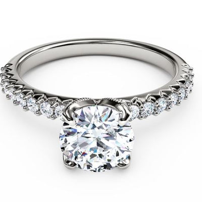 Round Diamond Tulip Head Shared Prong Mounting in 14K White Gold, 0.25cttw