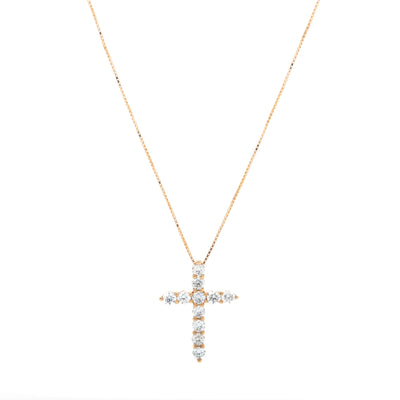 14K Yellow Gold Diamond Cross Necklace