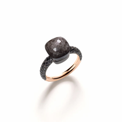 Obsidian and Black Diamond Nudo Classic Ring in Titanium and 18K Rose Gold