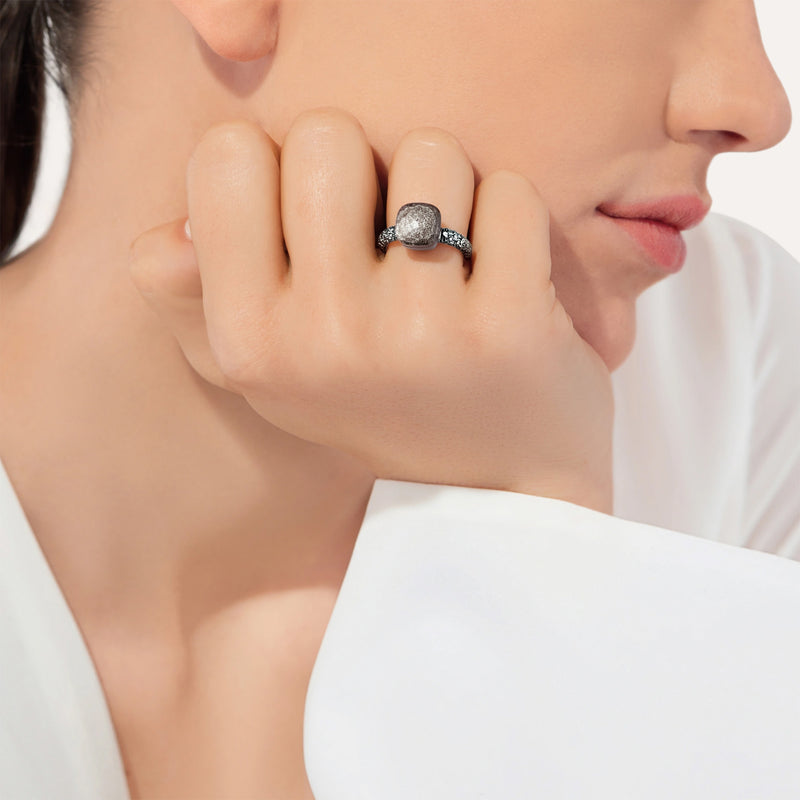 Obsidian and Black Diamond Nudo Classic Ring in Titanium and 18K Rose