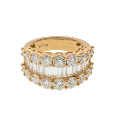 18K Yellow Gold Triple Row Diamond Ring