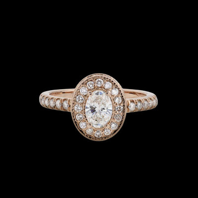 14K Rose Gold Oval Center Diamond Engagement Ring