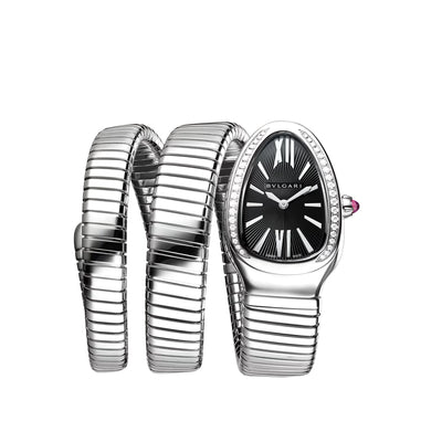 Serpenti Tubogas 35mm Stainless Steel Diamond Black Dial Watch