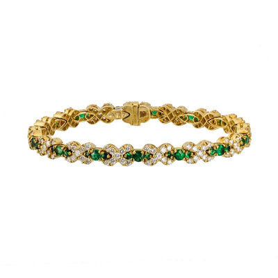 18K GOLD DIAMOND AND EMERALD BRACELET