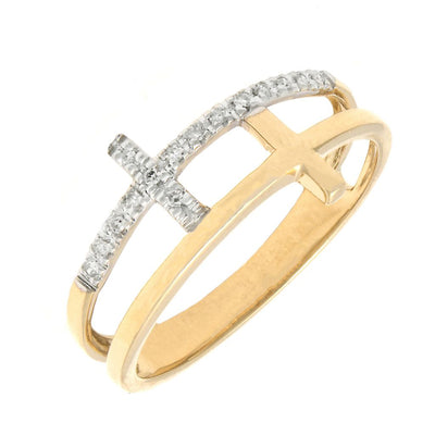 Two-Tone Cross Ring in 14K Yellow Gold