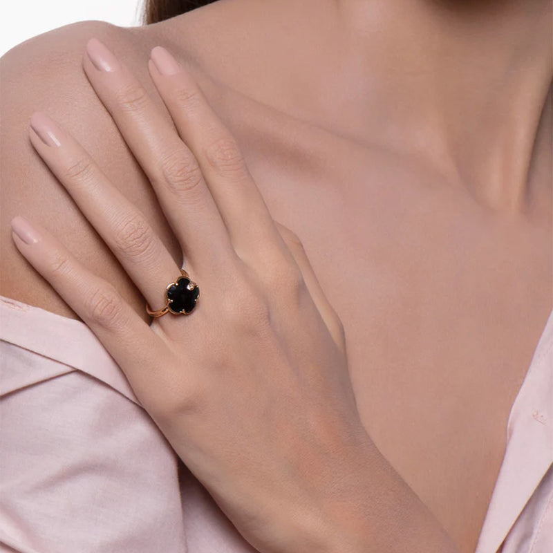 5.0mm Onyx Shadow Frame Three Ring Bridal Set in Sterling Silver with 14K  Rose Gold Plate | Zales