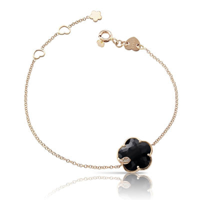 Petit Jolie Diamond & Onyx Flower Bracelet in 18K Rose Gold, 3.59cttw