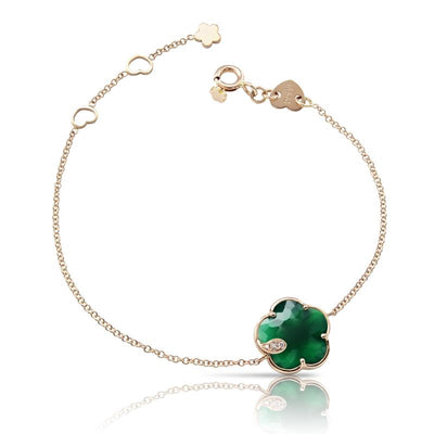 Petit Jolie Diamond & Green Agate Flower Bracelet in 18K Rose Gold