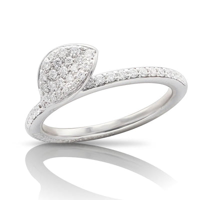 Petit Garden Pavé Diamond Leaf Ring in 18K White Gold, 0.32cttw