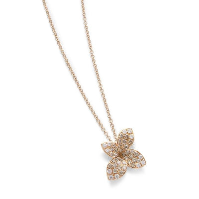 Petite Garden Pavé Diamond Flower Necklace in 18K Rose Gold, 0.41cttw